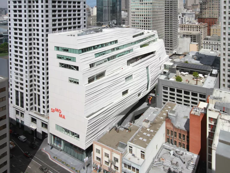 A daylight aerial view of the San Francisco Museum of Modern Art Expansion with surrounding buildings