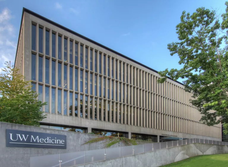 Exterior daylight view of the renovated, four-story Brotman Building at UW Medicine's Lake Union campus (Phase 1)