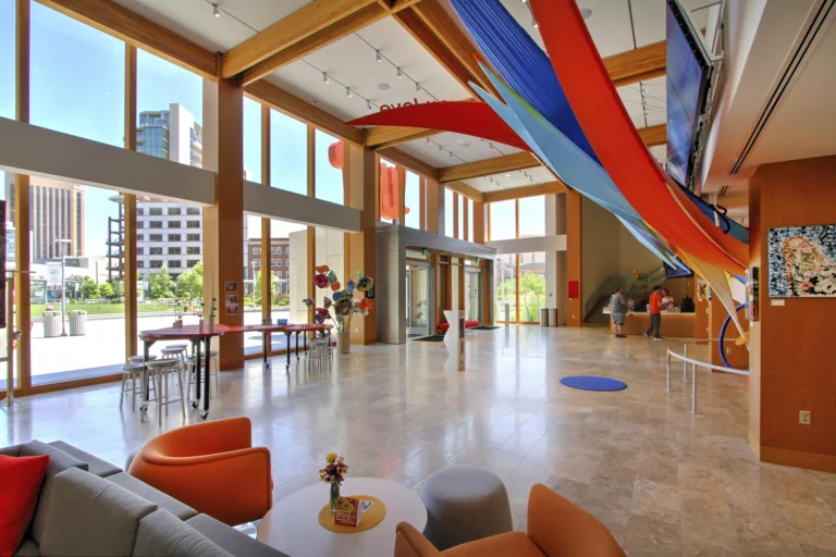 Interior daylight view of the lobby at Jack’s Urban Meeting Place