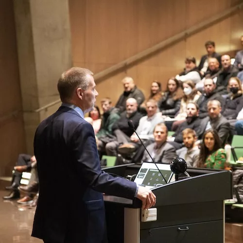 MKA's Senior Principal, Dave Eckmann, addressing staff at a company meeting